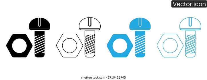 Un conjunto de iconos modernos de pernos y tuercas en varios estilos y colores para proyectos de diseño