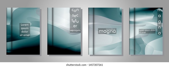 A set of modern book cover vectors with a background of ribbon design waves. suitable for any background