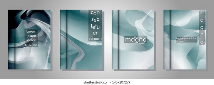 A set of modern book cover vectors with a background of ribbon design waves. suitable for any background