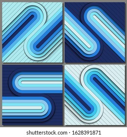 Set. Modern and bright background with 3D stripes. Eps10 Vector illustration