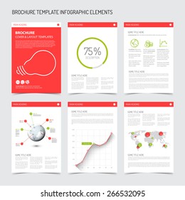 Set of modern brochure flyer design templates with graphs, charts and other infographic elements - green and red version