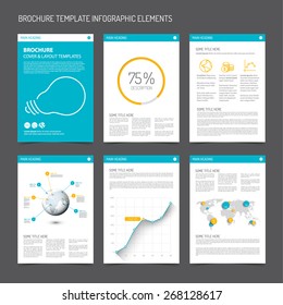 Set of modern brochure flyer design templates with graphs, charts and other infographic elements - blue and orange version