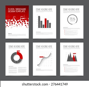 Set of modern brochure flyer design templates with graphs, charts and other infographic elements - red and gray version