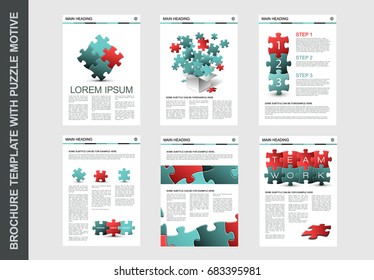 Set of modern brochure flyer design templates with puzzle elements