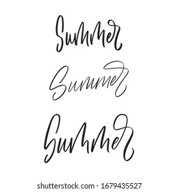 Set of modern brush calligraphy word Summer. Typographic design element for poster, print, social media, advertizing. Isolated on white background.
