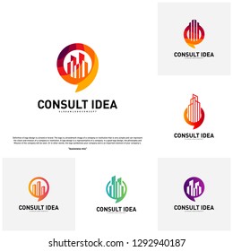Set of Modern Building Consulting Agency logo design template. Modern City Chat logo concept