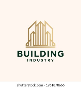 Set of modern building design logo template in gold color