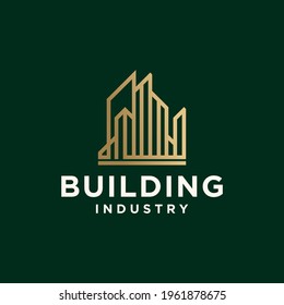 Set of modern building design logo template in gold color