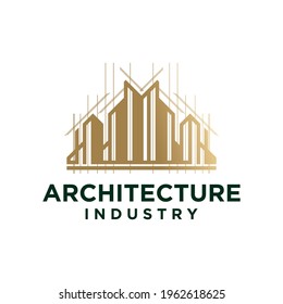 Conjunto de plantillas de logotipo de diseño de edificio moderno en color dorado