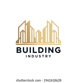 Set of modern building design logo template in gold color