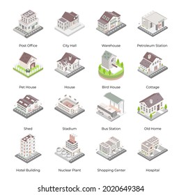 Set of Modern Buildings Isometric Icons