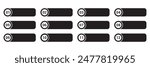 Set of Modern bullet points number 1 to 12, Bullet points with with black stickers and cope space text boxes. Web element. Vector illustration.