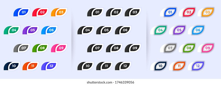 set of modern bullet points from one to twelve