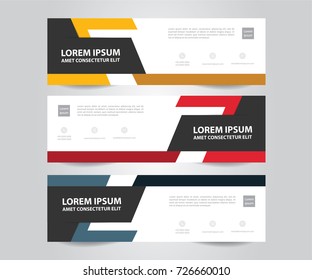 Set of Modern business banner template. Red,Yellow and Blue banner design with business icons. Horizontal advertising business banner for web design.