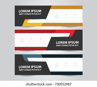 Set of Modern business banner template.Orange , Red and Blue banner design with business icons. Horizontal advertising business banner for web design.