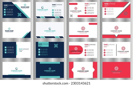 Set of modern business card print templates. Personal visiting card with company logo. Vector illustration. Stationery design.