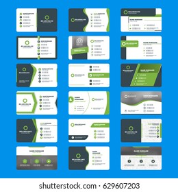 Set of modern business card print templates. Green and black colors. Vector illustration. Stationery design