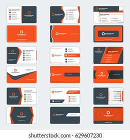 Set of modern business card print templates. Red and black colors. Vector illustration. Stationery design