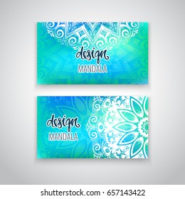 Set of modern business card templates with beautiful Indian ornament mandala.
