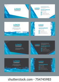 set of modern business name card template, clean blue abstract color, vector illustration