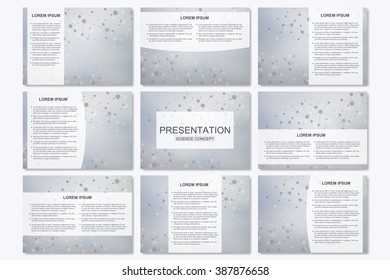 Set of modern business presentation templates. Abstract background with molecule structure DNA and neurons. Medicine, science and technology