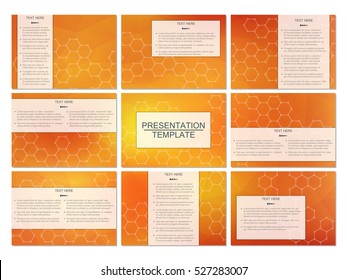 Set of modern business presentation templates in A4 size. Abstract background with molecule structure DNA and neurons. Medicine, science and technology concept. Scalable vector graphics
