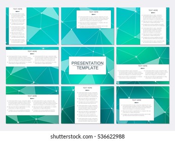 Set of modern business presentation templates in A4 size. Abstract background with molecule structure DNA and neurons. Medicine, science and technology concept. Editable vector graphics.