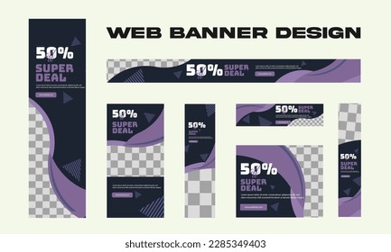 set of modern business web banners in standard size with a place for photos. Business ad banner cover header background for website design, Social media cover ads banner template.
