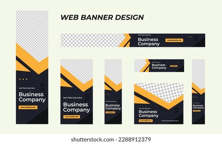 Set of modern business web banners in standard size with a place for photos. Business ad banner cover header background for website design, Social media cover ads banner template.