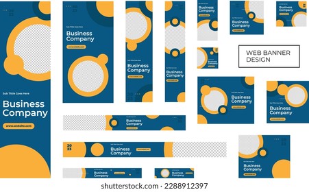 Set of modern business web banners in standard size with a place for photos. Business ad banner cover header background for website design, Social media cover ads banner template.