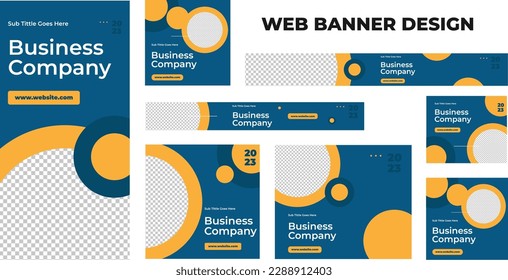 Set of modern business web banners in standard size with a place for photos. Business ad banner cover header background for website design, Social media cover ads banner template.