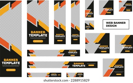 Set of modern business web banners in standard size with a place for photos. Business ad banner cover header background for website design, Social media cover ads banner template.