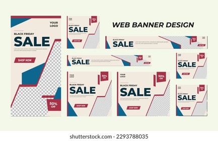 Set of modern business web banners in standard size with a place for photos. Business ad banner cover header background for website design, Social media cover ads banner template.