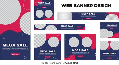 Set of modern business web banners in standard size with a place for photos. Business ad banner cover header background for website design, Social media cover ads banner template.