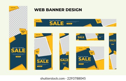 Set of modern business web banners in standard size with a place for photos. Business ad banner cover header background for website design, Social media cover ads banner template.