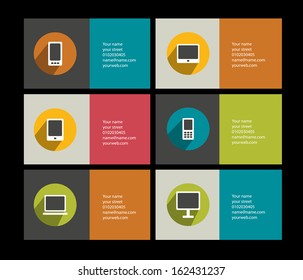 Set of modern bussiness card. Colorful simply text field.