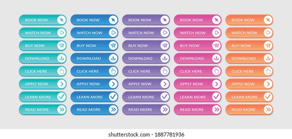 Set von modernen Schaltflächen für Website und Benutzeroberfläche. Vektorsymbol.