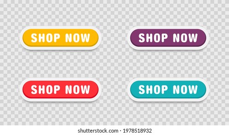 Set of modern buttons for web site and ui. Collection of button Shop Now or Buy Now. Web buttons with rounded corners, colorful and text. Vector illustration.