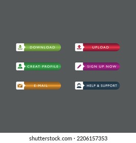 Set of modern buttons for web site and ui Vector icon, Collection of decorative Multicolored website buttons element.