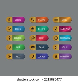Set of modern buttons for web site and ui Vector icon, Beautiful collection of stylish Multicolored website buttons.