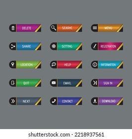 Set of modern buttons for web site and ui Vector icon, Beautiful collection of stylish Multicolored website buttons.