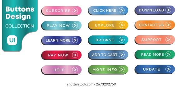 Set of modern buttons for website and ui, Vector icon. set, collection, metallic style
