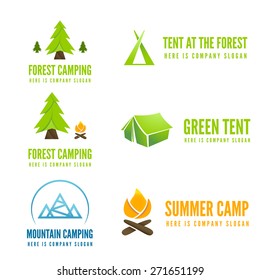 Conjunto de modernos distintivos de campamento, logotipo, emblema y elementos de logotipo para camping, web, negocios u otros proyectos