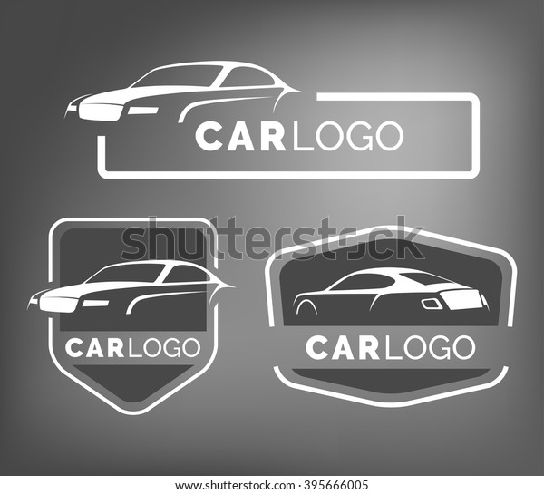 Set of
modern car emblems, badges and icons. Sports coupe car silhouette
logo design template for car service, tire service, wash and
detailing. Luxury coupe  front and back
view.