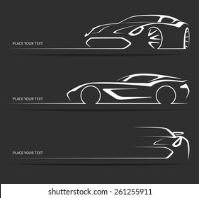 Set of modern car silhouettes. Abstract sports car in three angles. Vector illustration