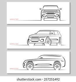 Set of modern car silhouettes. Sport utility vehicle in three angles. Vector illustration