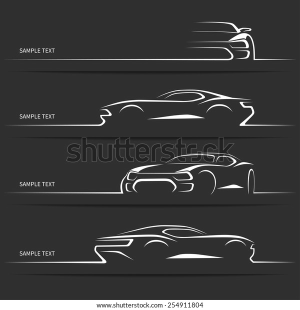 Set of modern car silhouettes. Sports car in\
three angles. Vector\
illustration