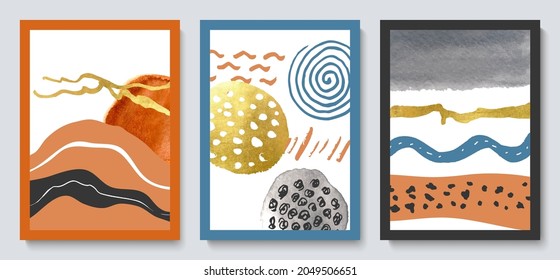 Set of modern cards with hand drawn details.Abstract background.Illustrations for wall decoration, postcard or brochure cover design.Vector illustration