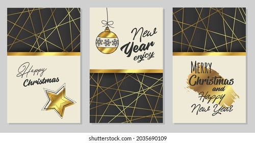 Set modern cards Merry Christmas. Hand drawn doodles and sketches vector illustration
