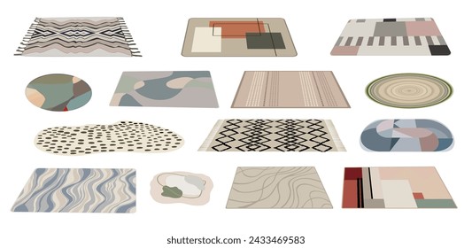 Set of modern Carpets, rugs, wool textile mats.